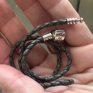 Pandora double wrap Braided Leather Bracelet with Silver Accents